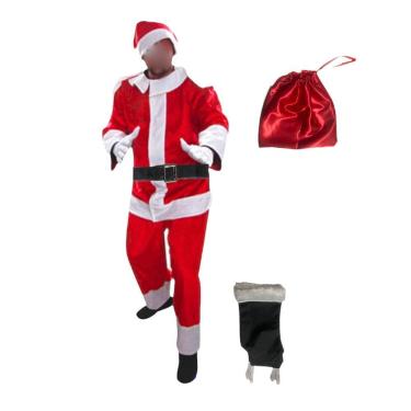 Imagem de Kit 5 Fantasia Natal Roupa Papai Noel Adulto Cetim c/ 6 Peças