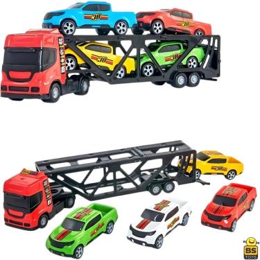 Imagem de Mini Caminhão Truck Cegonheira 35 cm Com 4 Carrinhos Brinquedo - BS Toys