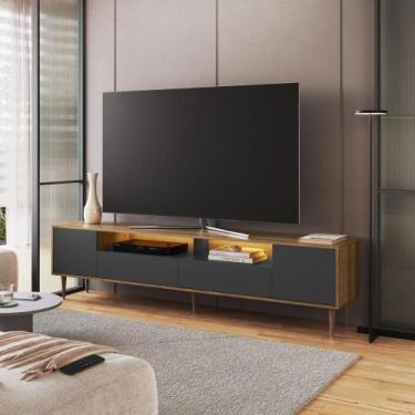 Imagem de Rack Sala com Led 200cm x 37cm 2 Gavetas Portas e Pés Palito - Art In 