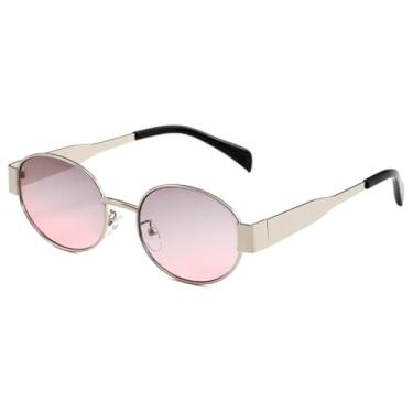Imagem de VFDHN Óculos de sol punk de metal, redondo, clássico, vintage, UV400, para festa, praia, ambiente externo, masculino (prata, roxo)