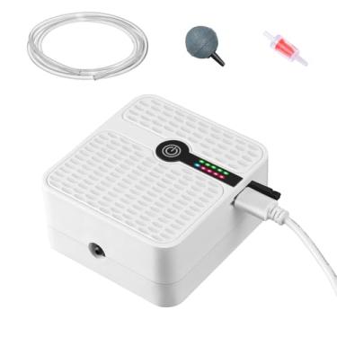 Imagem de FEDOUR Bomba de ar de aquário alimentada por bateria, bomba de oxigênio portátil recarregável por USB, borbulhador de aerador Whisper para tanques de peixes de até 48 litros, pesca ao ar livre
