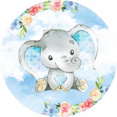 Imagem de Painel de Lona Redondo Elefantinho Cute Aquarela - Fabrika De Festa, 1