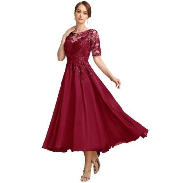 Imagem de Vestido Mother of The Bride GATMAHE Wine Red Lace Tamanho 14