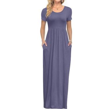 Imagem de Vestido maxi AUSELILY feminino de manga curta, solto, liso, roxo, S