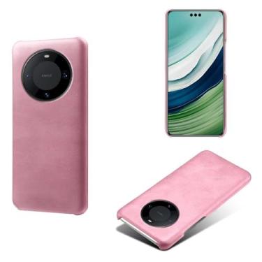 Imagem de Capa para Huawei Mate 60 PRO,Proteção contra quedas,Casca de volta de cor sólida simples,Design de couro de imitação de plástico-Pink