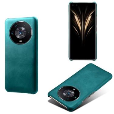 Imagem de Capa para Honor Magic 4 Ultimate,Proteção contra quedas,Casca de volta de cor sólida simples,Design de couro de imitação de plástico-Green