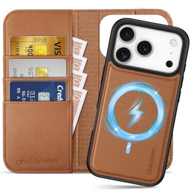 Imagem de SHIELDON Carteira removível de couro real para iPhone 17 Pro 6,3 polegadas 2025 | Carregamento sem fio | Slot para cartão de crédito com bloqueio de RFID | Suporte | Flip Magnetic | Capa à prova de
