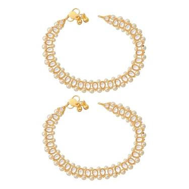 Imagem de Siddhatva Tornozeleira indiana Payal feminina moda étnica Bollywood banhado a ouro Kundan pérola casamento Payal joia tornozeleira