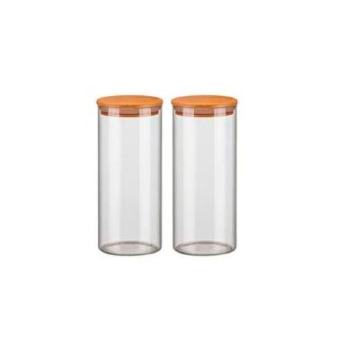 Imagem de Kit 2 Potes de Vidro Hermético 1500ml Com Tampa de Madeira Bambu Porta