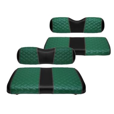 Imagem de SAMXOMAP Capas de assento de carrinho de golfe dianteiras e traseiras à prova d'água e resistente ao sol acessórios de capa de assento de vinil de grau marinho para EZGO TXT 1994-2013, verde (4 peças)