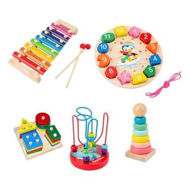 Imagem de YIJU Conjunto de Brinquedos Educativos de Madeira com 5 Peças, Classificador de Formas Geométricas, Centro de Atividades