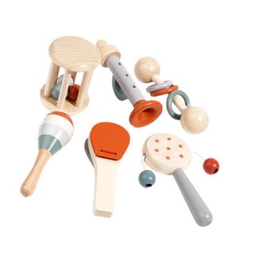 Imagem de menolana Conjunto de chocalhos de madeira, brinquedo sensorial, educativo, chocalhos de mão, sino, brinquedos de madeira para bebês, meninos e meninas,