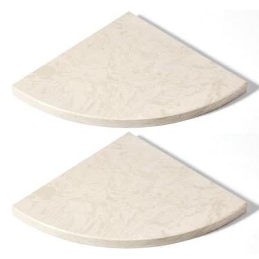 Imagem de Koville Prateleira de canto de mármore natural italiano, 2 peças de organizadores de prateleiras de canto de banheiro de mármore montadas na parede, suporte de chuveiro de canto de pedra polida, sem