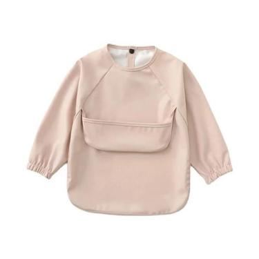 Imagem de Babador Impermeável De Manga Longa Em Cor Sólida Para Bebês, Avental D