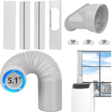 Imagem de Nihoney Kit de ventilação de janela de ar condicionado portátil com mangueira de exaustão de 13 cm de diâmetro, mangueira de exaustão ajustável de 133 cm de comprimento para placa de vedação CA com universal para janela deslizante.
