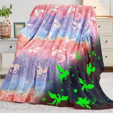 Imagem de inhand Brinquedos de unicórnio que brilham no escuro para cobertor, presentes de unicórnio para meninas de 1, 2, 3, 4, 5, 6, 7, 8, 9, 10, 11, 12, 13 anos, aniversário, Halloween, Natal, fofo, macio