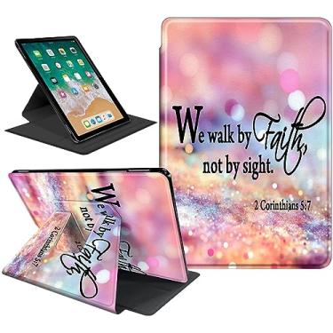 Imagem de SDDFRHGH Capa para iPad 10.2 7ª/8ª/9ª geração (modelo 2019/2020/2021), capa inteligente com suporte giratório de 360 graus para iPad de 10,2 polegadas, 9/8/7 gerações, We Walk by Faith, rosa, roxo