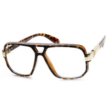 Imagem de zeroUV Óculos aviador com armação quadrada clássica de plástico transparente, luz azul, 8975, Tartaruga, One-Size