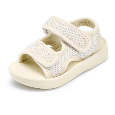 Imagem de GUAGUA PRINCE Sandálias infantis de verão para meninas e meninos, bico aberto de malha, sola antiderrapante e alças ajustáveis, sapatos de caminhada para bebês de 1 a 6 anos, Branco, 10.5-11 Little