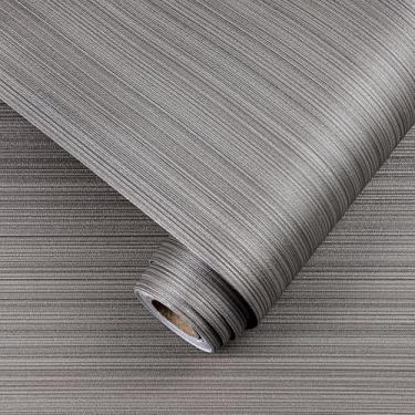 Imagem de Papel de parede de linho marrom para descascar e colar papel de parede de linho 39,9 cm x 497,8 cm papel de contato com textura vintage autoadesivo papel de parede de pano de grama falso para paredes