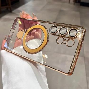 Imagem de Capa para Samsung S24 FE com suporte de acrílico transparente e revestimento de luxo (para Samsung S24 FE/dourado)