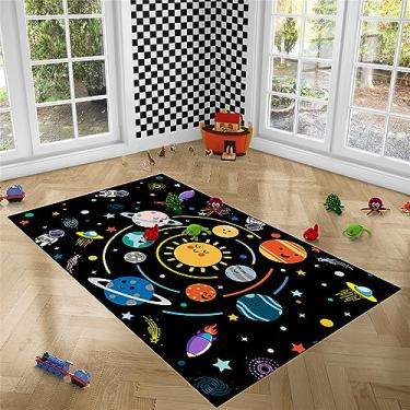 Imagem de BATATADOCE Tapete espacial, 1,8 m x 1,8 m, poliéster, feito à mão, preto ou azul escuro, lavável na máquina, tapete de área para decoração de quarto de meninos, tema espacial