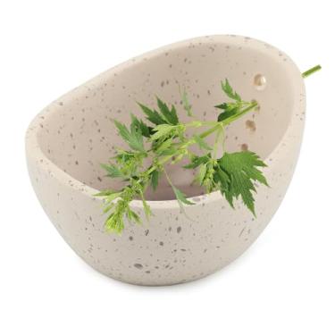 Imagem de Tigela de descascador de ervas de cerâmica, tigela de cerâmica descascador de ervas feita à mão com 4 compartimentos diferentes tamanhos de furos para couve, ervas e brócolis, descascamento eficiente