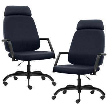 Imagem de Kit 02 Cadeiras de Escritório Giratória com Apoio de Cabeça Hub F02 Sintético Azul - Lyam Decor