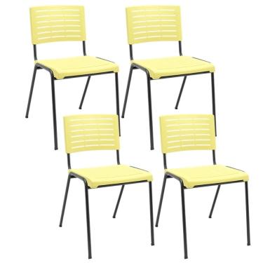 Imagem de Kit 04 Cadeiras Empilhável Fixa Escritório Multiuso Base Preta Kimi P03 Amarelo - Lyam Decor