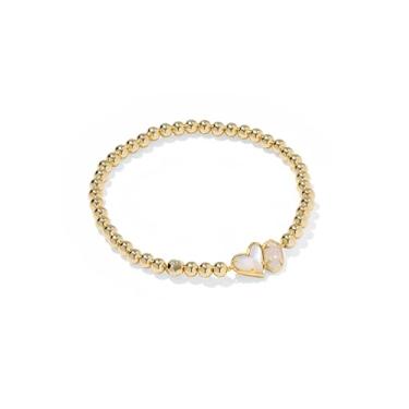 Imagem de Kendra Scott Pulseira elástica Ari Heart Emilie em esfregão marfim/drusa iridescente, latão banhado a ouro 14k, joias modernas para mulheres