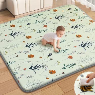 Imagem de WIRHAO Tapete para brincar de bebê, 100% à prova d'água e limpo, 127 x 127 cm, tapete acolchoado macio de espuma espessa para bebês e crianças pequenas, fácil de cuidar, fundo antiderrapante (natureza