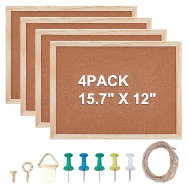 Imagem de GOMAKERER 4 quadros de avisos retangulares de cortiça, quadro de avisos para pendurar em cortiça, quadro de avisos, quadro de pinos de parede para uso em casa, escritório, escola