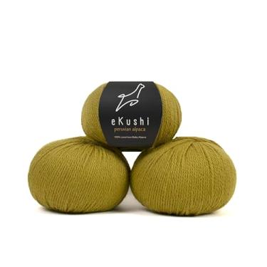 Imagem de eKushi - 100% lã de fio de alpaca para bebês – Feito no Peru – Conjunto de 3 novelos (150 g, 5,3 oz) em mais de 40 cores, celestial macio e perfeito para tricô e crochê (verde-oliva – sólido)