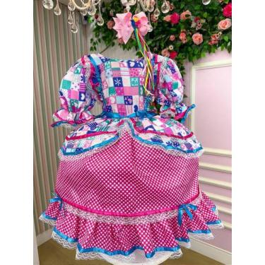Imagem de Vestido Infantil Junino Celebração Caipira Pink - Tecido Tecno Sportin