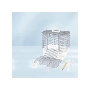 Imagem de Gaiola de pássaro, gaiola de papagaio pode ser transportada à mão no ombro e para trás, base de puxar de arame horizontal, ninho de pássaro pequeno (prata)