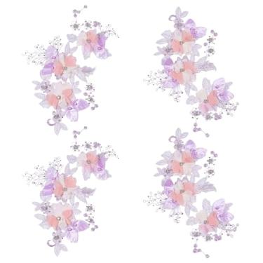 Imagem de beinkmake 4 peças de apliques de malha bordados florais strass pérola flor tecido renda remendos DIY costura decoração para vestidos de casamento decote vestidos roupas de formatura