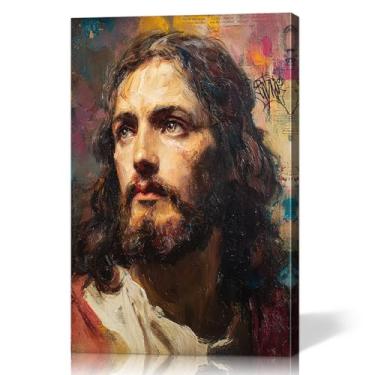 Imagem de Mistyefly Jesus Canvas Wall Art Jesus Painting - Decoração de parede cristã com moldura interna de madeira, leve e fácil de pendurar, tela de grafite de decoração religiosa para sala de estar e quarto