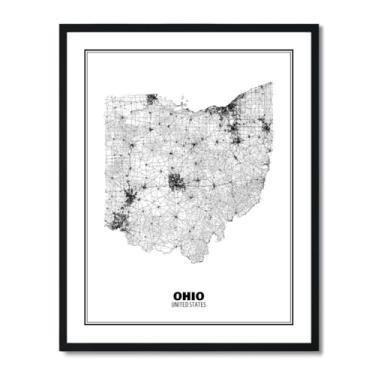 Imagem de Susie Arts Pôster com impressão artística abstrata de mapa de rua do estado de Ohio 20 x 25 cm decoração de parede home office escola sds032