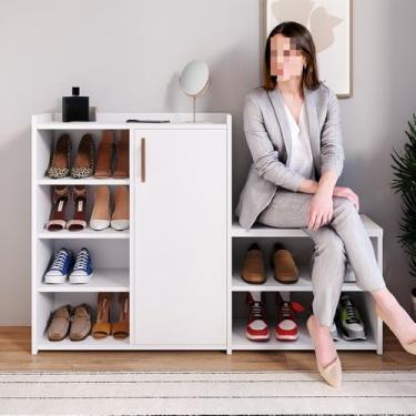 Imagem de Sapateira Banquinho 21 Pares Sapato Organizadora Prateleira Gaveta Basculante Hall De Entrada(SLIM BRANCA)