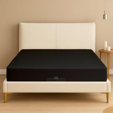 Imagem de Apenas lençol de baixo tamanho Queen – 600 fios premium 100% algodão egípcio – bolsos extra profundos de 40 cm – ultramacio e respirável – resistente a rugas e desbotamento – ajuste único, preto