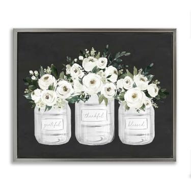 Imagem de Stupell Industries Arte de parede em tela flutuante com moldura cinza floral Farmhouse Jars Trio, design por Lettered and Lined, 43 x 53 cm