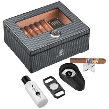 Imagem de Umidor de Charutos XIFEI em Cedro Espanhol c/ Design Carbono, 25-60 Charutos, Vidro c/ Higrômetro, 120cm