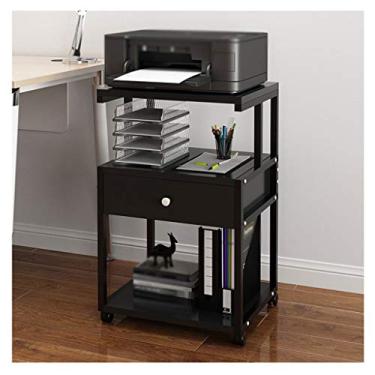 Imagem de SUNESA Suporte de impressão de 3 camadas para impressora com moldura de metal, mesa de impressora móvel, para escritório, sala de estar, máquina de fax, scanner com 1 gaveta (preto) mesa de impressora