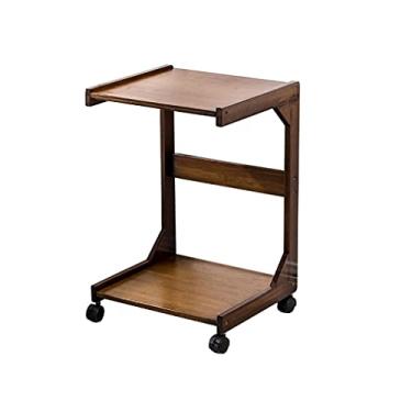 Imagem de Suporte de impressão Suporte de impressora de madeira de camada dupla pequena com polias Rack de armazenamento removível Rack de documentos Carrinho de scanner, adequado para mesa de impressora de