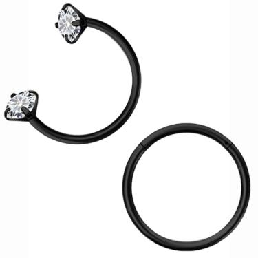 Imagem de Hoeudjo Anel de nariz em ferradura 18 g de aço cirúrgico articulado para mulheres brinco de meia argola sapato de cavalo Daith Clicker Tragus brinco argola hélice piercing joia dupla, Metal, Zircônia