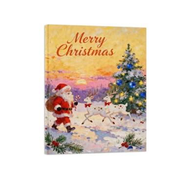 Imagem de Quadro parede Natal-Impressões em tela-Árvore dois cervos-Pintura paisagem abstrata para decoração sala de estar-Presente festival 60x80cm Tela Embrulhada