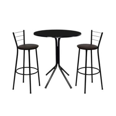 Imagem de Mesa Bistro Alta com 2 Banquetas - Conjunto Completo para Área Gourmet Bar e Varanda (Marrom)