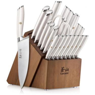 Imagem de Conjunto de Facas em Aço Inoxidável com Bloco de Bancada, 23 Peças, Cangshan 1027549, Branco