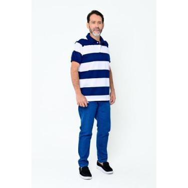 Imagem de Camisa Gola Polo Rick Masculina Listrada Slim Camisaria Colombo, Branc