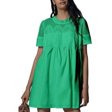 Imagem de Vestido feminino VAOYIU de renda de crochê mini verde tamanho M